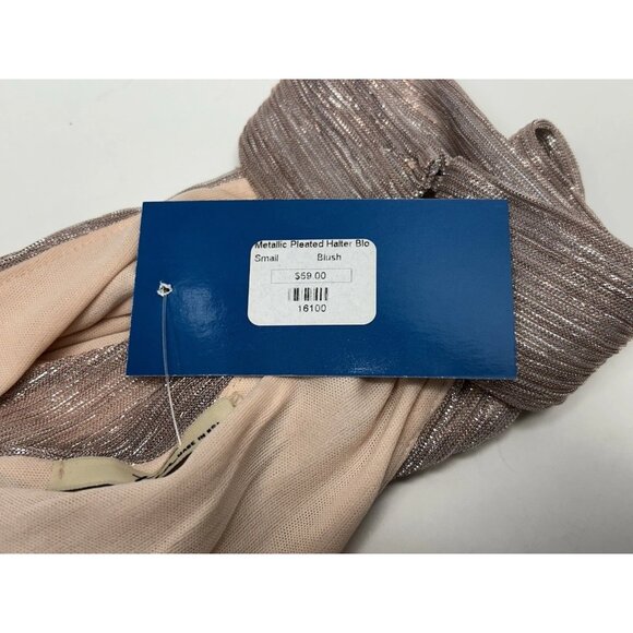 Tua NWT Metallic Halter Top Blouse Blush Women’s Size Small Lined - Picture 7 of 11